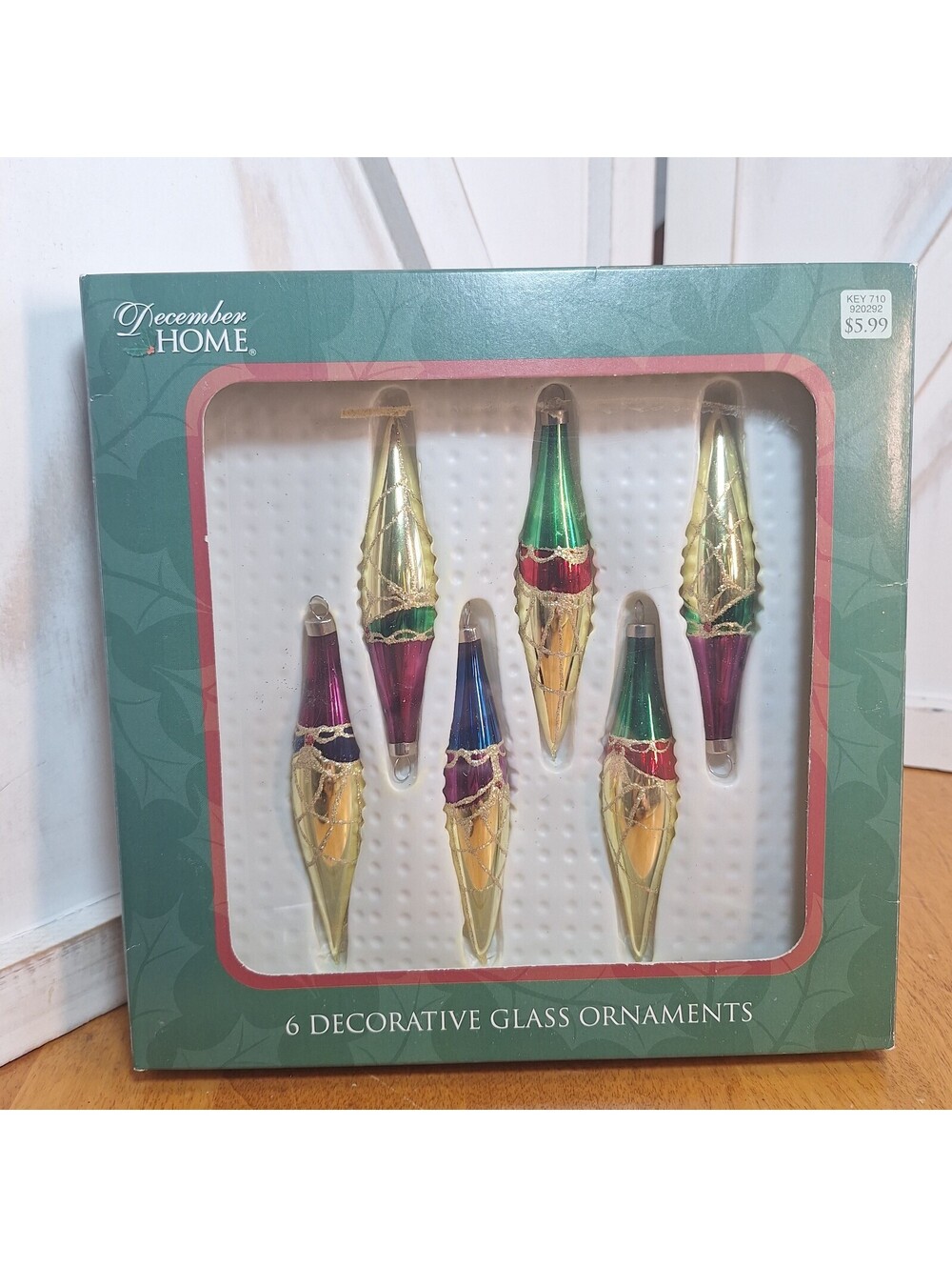 Vintage December Home Tear Drop Christmas Ornaments 6pc Package